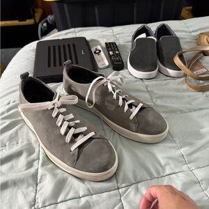 Ecco Men's Gray Suede Lace-Up Sneakers with White Soles